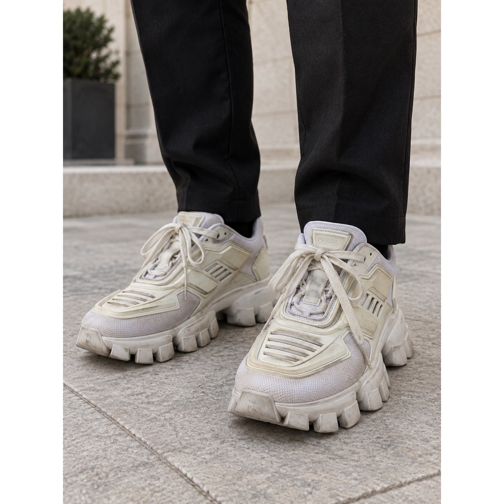 Prada Cloudbust Thunder White Technical Fabric Lug Sole Sneakers IT 40